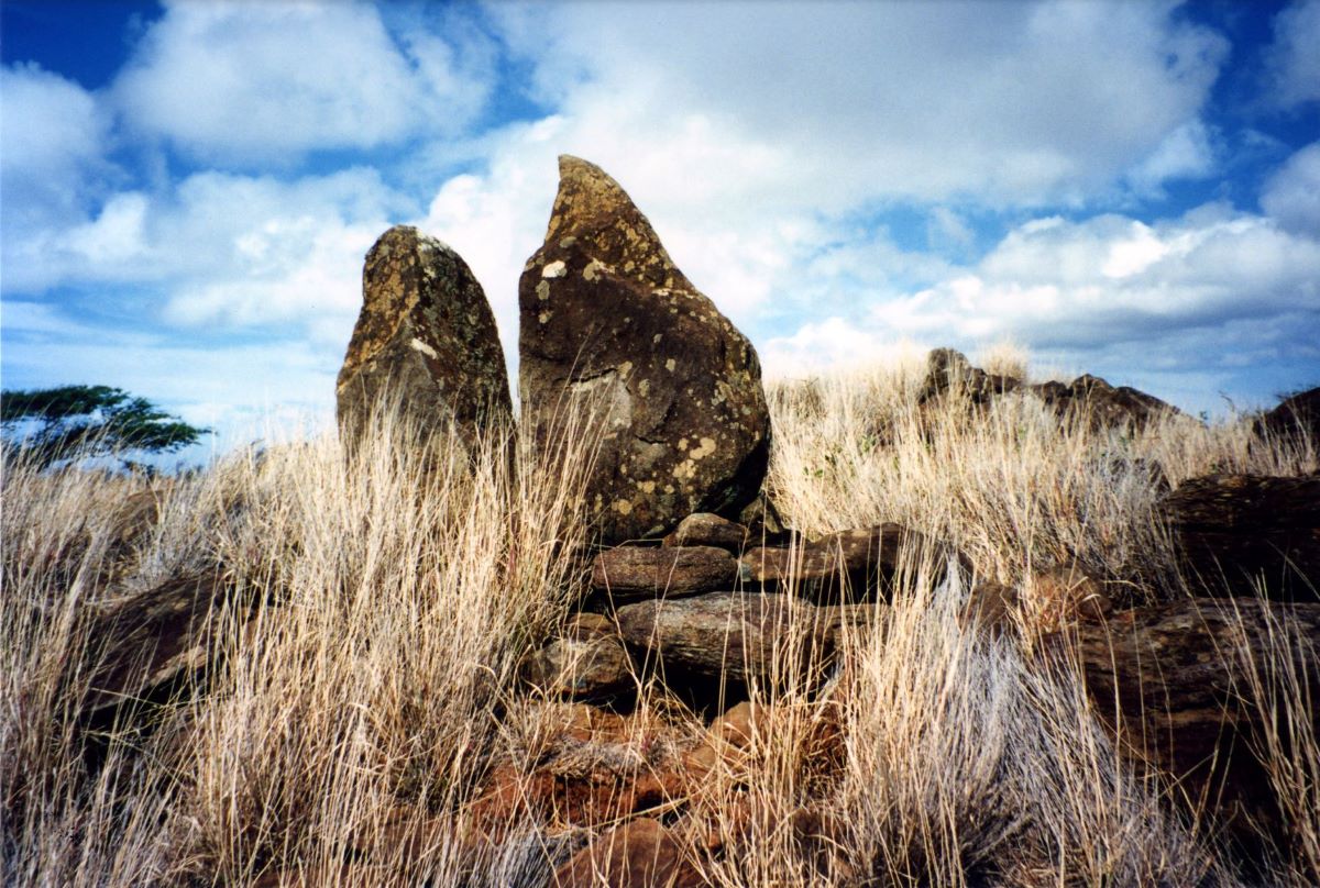 Two-Stone platform from adze quarry, Kaho‘olawe, July 1995. Photo by Stanton Enomoto.