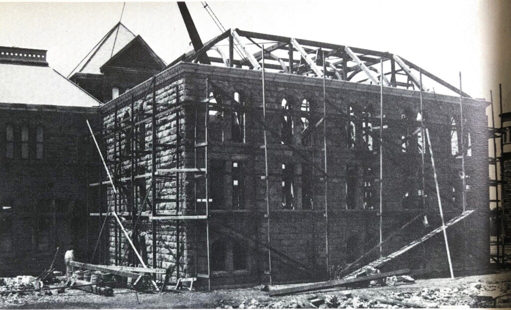 Rear view of Museum showing Polynesian Hall under construction, 