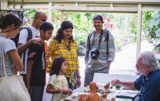 Uncle Kimo Jenkins invites a kukui hū challenge with a visiting ʻohana in Hale Hoʻike – and plants the seeds to think more about the traditional uses of natural resources to be observed at Waimea Valley.
