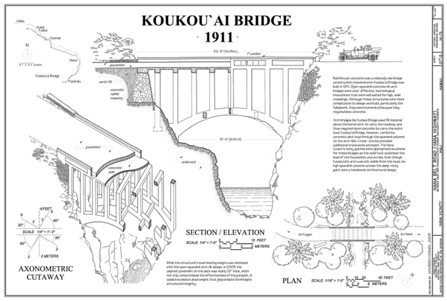 Drawing of Koukouai Bridge from HAER No. HI-75 Hana Belt Road https://www.loc.gov/pictures/item/hi0808.sheet.00013a/resource